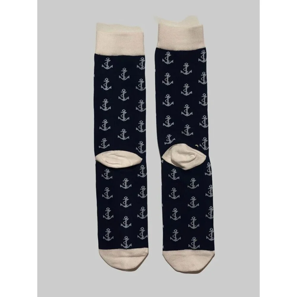 NWOP Navy Blue Anchor Crew Socks Nautical Preppy Sorority Delta Gamma Style 16